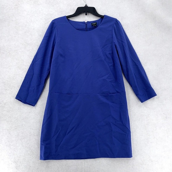 J Crew Wool Sheath Dress Long Sleeve Front‎ Pockets Knee Length Blue Womens 4 - Picture 1 of 8